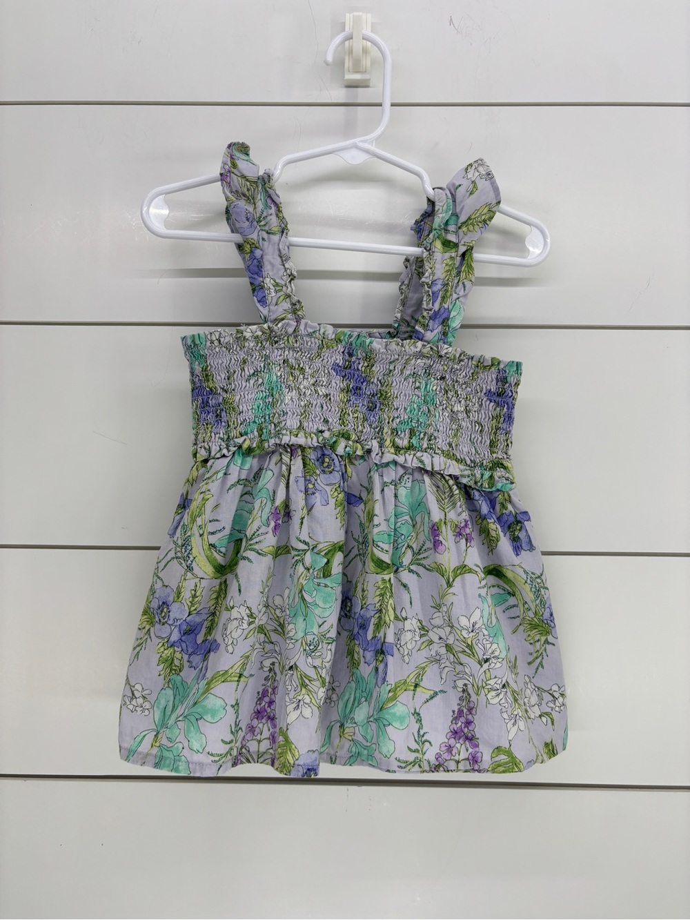 Janie and Jack Lavender Floral Smocked Tank with Green Accents